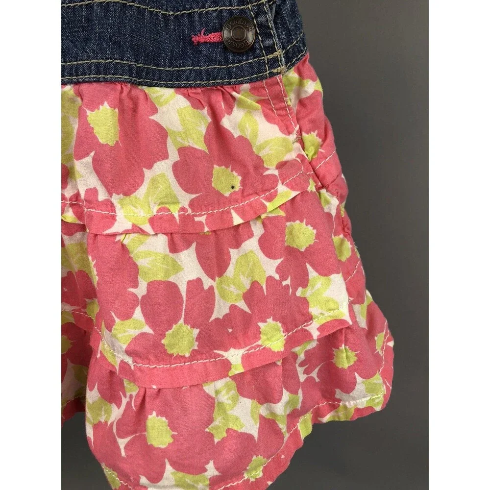 Oshkosh B'gosh Girls 18 Months Vestback Dress Denim Tiered Pink Floral Gift